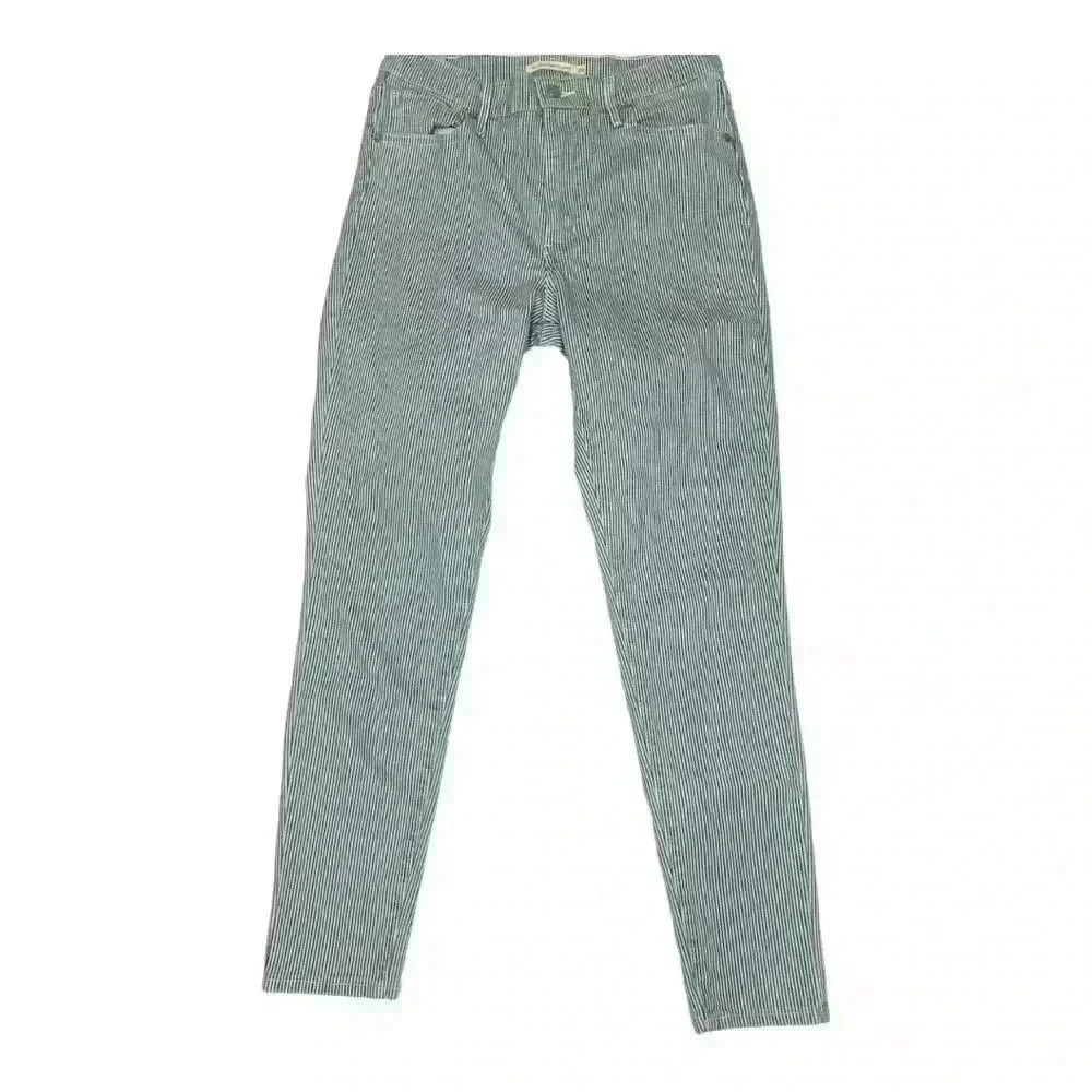 Levi’s mile high super skinny seersucker blue white striped jeans high rise 29